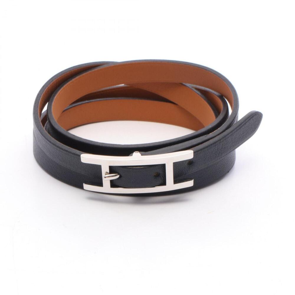 HERMES Black Leather Charm Bracelet